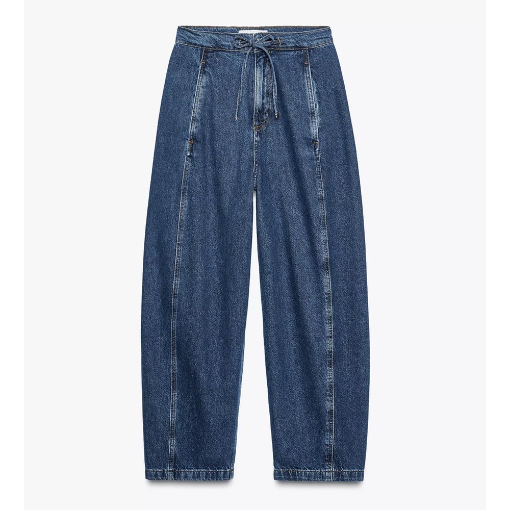 ZARA Z1975 HIGH-WAISTED PULL-ON JEANS. Mid-blue L NWT